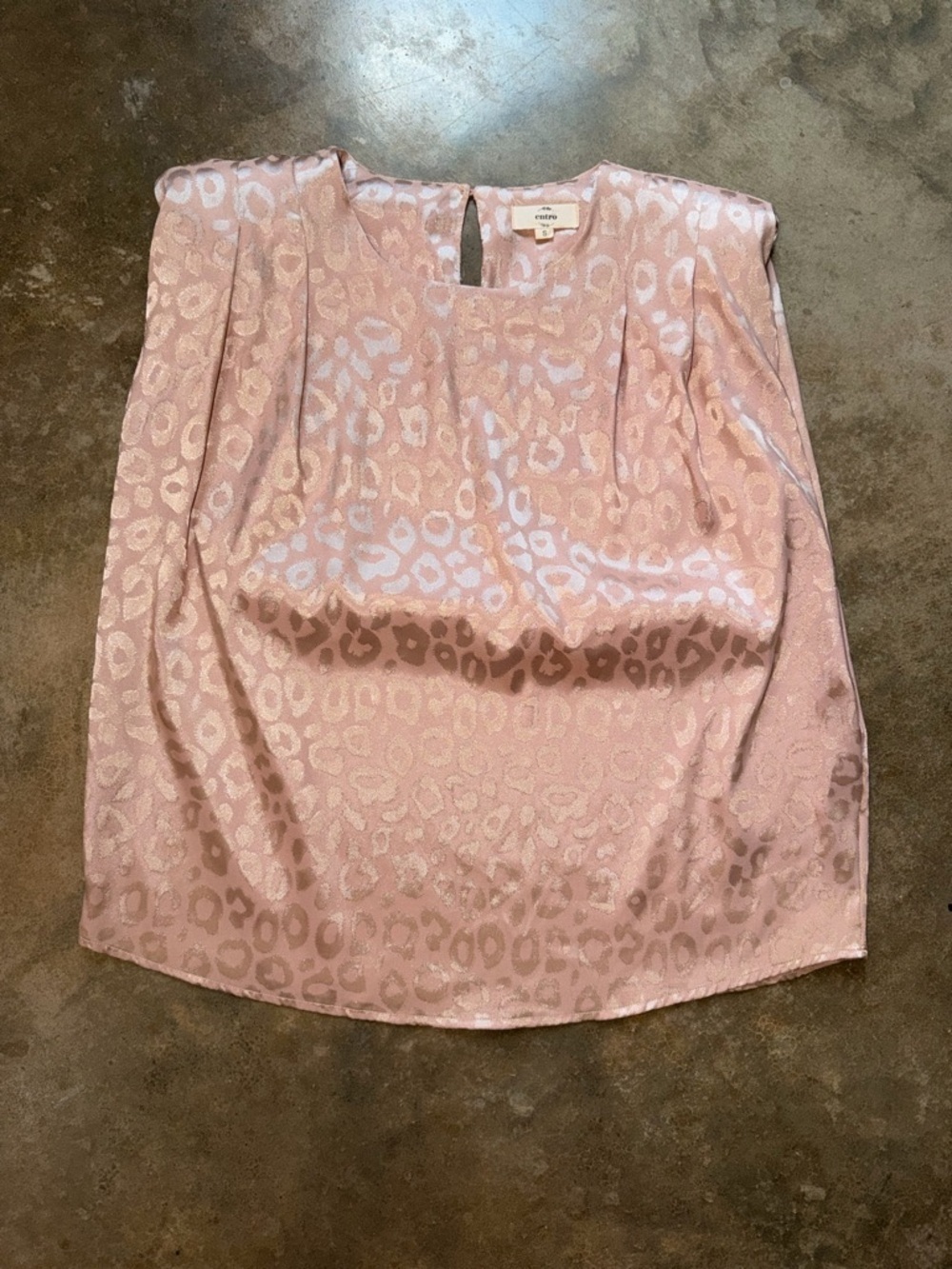 Mauve Pink Satin Leopard Jacquard Shell Top Shoulder Pads - Size S
